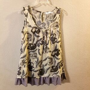 Bluebird Womens Green Floral Sleeveless Lightweight Tunic Semi Sheer M